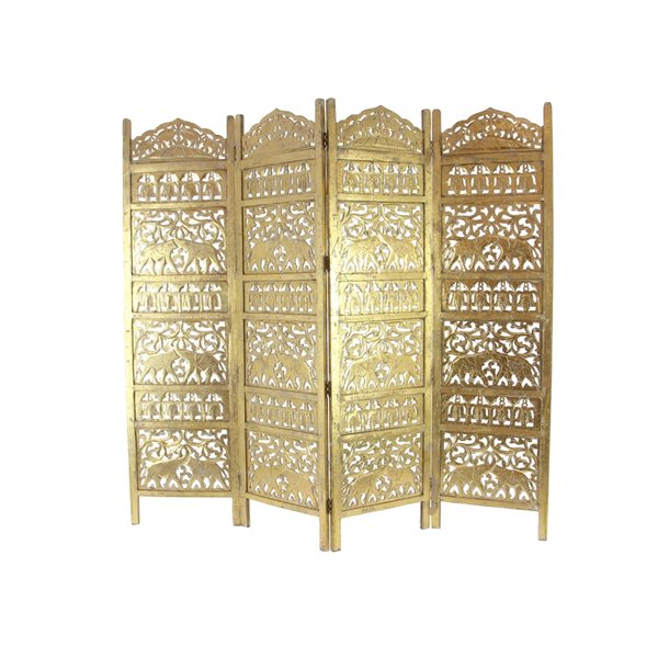 Grayson Lane 4-Panel Gold Wood Folding Traditional Style Room Divider