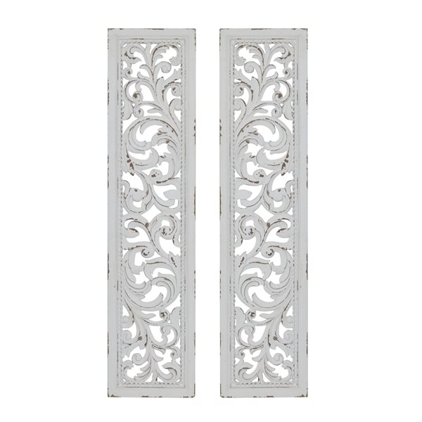 Grayson Lane 49.5-in H x 12-in W White Wood Traditional Abstract Wall ...