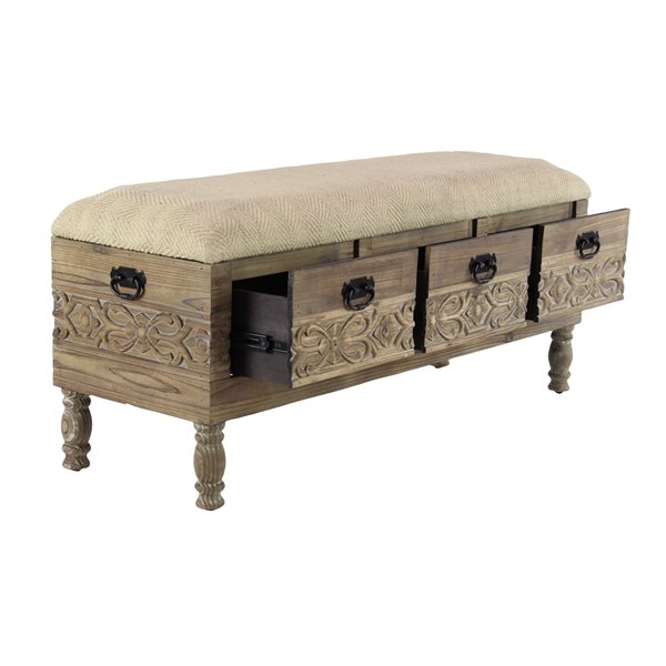 Grayson Lane Farmhouse Light Brown/Black/Beige Storage Bench