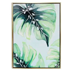 Cosmoliving By Cosmopolitan Gold Wood Framed 47-in H x 36-in W Botanical Canvas Hand-Painted Painting