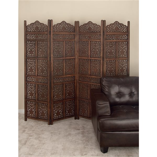 Grayson Lane 4-Panel Brown Wood Folding Traditional Style Room Divider