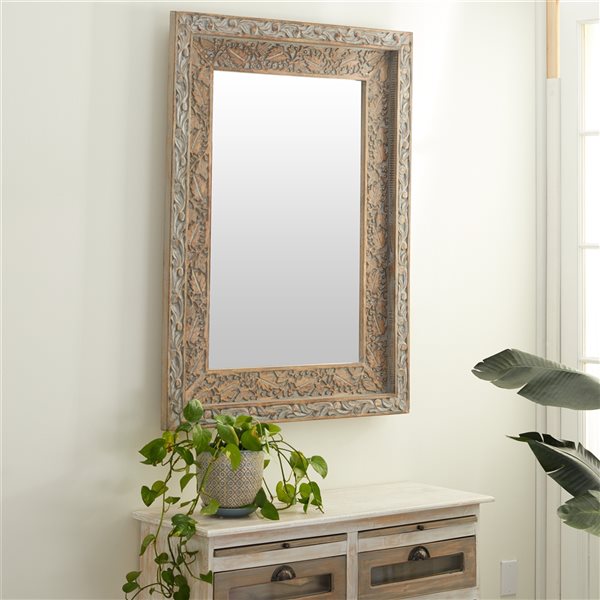 Grayson Lane 48-in L X 35.5-in W Vintage Rectangle Brown Framed Wall Mirror