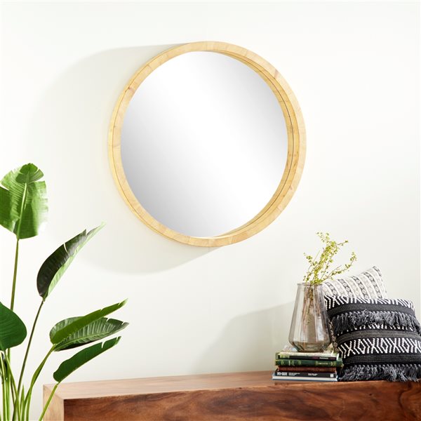 Grayson Lane 39.5-in L X 39.5-in W Natural Round Brown Framed Wall Mirror