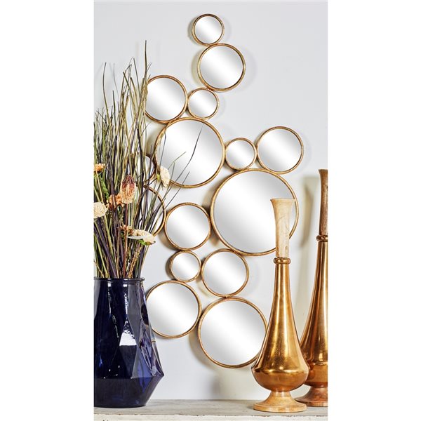 Cosmoliving By Cosmopolitan 40-in L X 22-in W Contemporary Round Gold Framed Wall Mirror