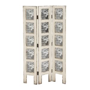 Grayson Lane 3-Panel White Mirrored Folding Farmhouse Style Room Divider