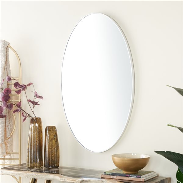 Grayson Lane 40-in L X 24-in W Contemporary Oval White Framed Wall Mirror