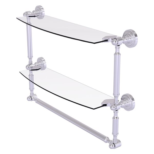 Allied Brass Dottingham Satin Chrome Glass Wall Mount Bathroom Shelf with Integrated Towel Bar