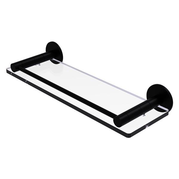 Allied Brass Fresno Matte Black Glass Bathroom Shelf with Vanity Rail