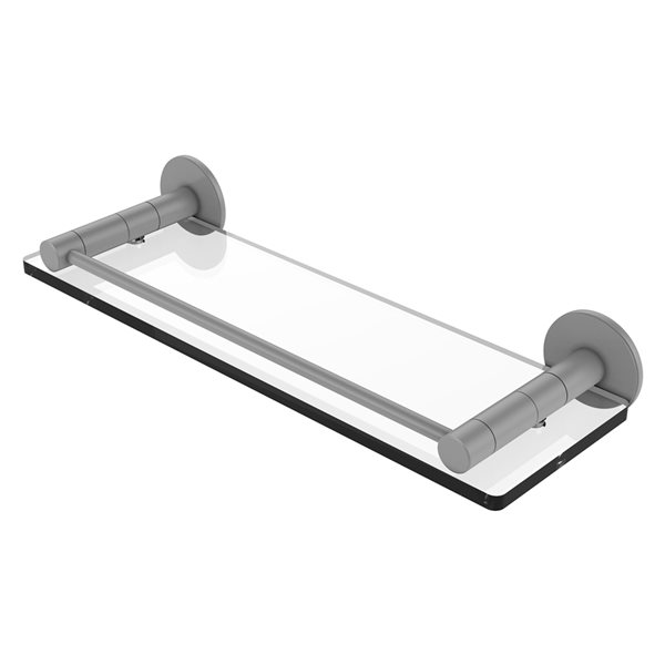 Allied Brass Fresno Matte Grey Glass Bathroom Shelf with Vanity Rail