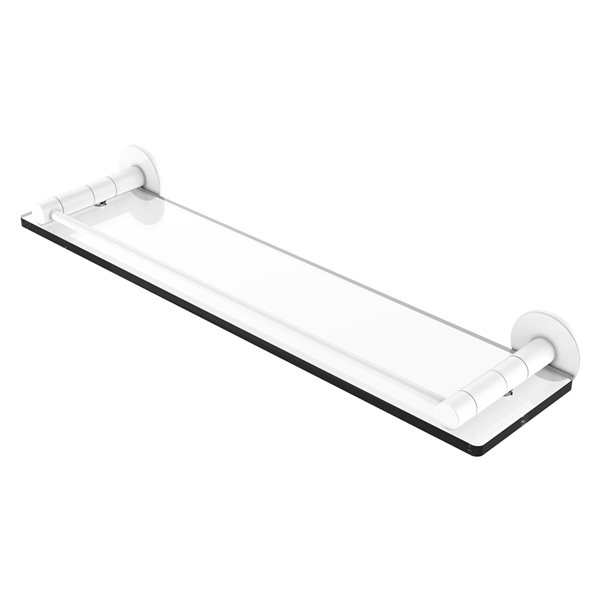 Allied Brass Fresno Matte White Glass Wall Mount Bathroom Shelf with Vanity Rail