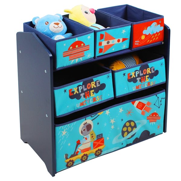 Rangement pour jouets rectangulaire par Danawares bleu à motif de l'espace avec paniers en tissu