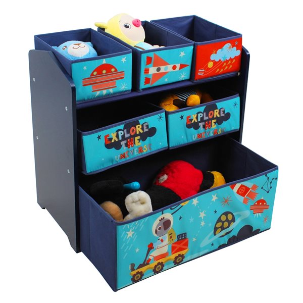 Rangement pour jouets rectangulaire par Danawares bleu à motif de l'espace avec paniers en tissu