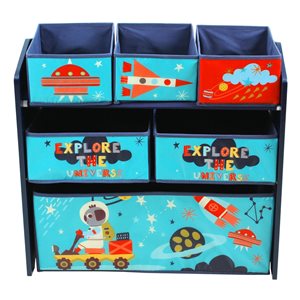 Danawares Outer Space Blue Rectangular Toy Storage with Fabric Bins