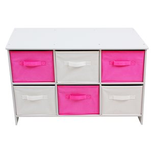 Danawares Pink and White Rectangular Toy Storage with Fabric Bins