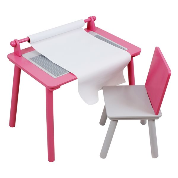 Table de jeu ronde pour enfant par Danawares rose et blanc avec 1 chaise