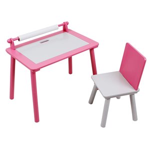 Danawares Pink and White Rectangular Kid's Play Table with One Chair