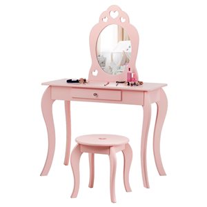 Costway 13.5-in Pink Makeup Vanity (Mirror and Stool Included)