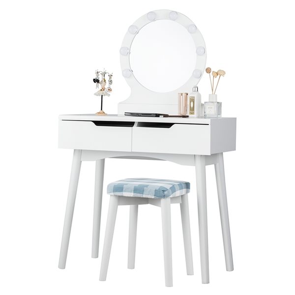Costway White 16-in Makeup Vanity - Mirror and Stool Included