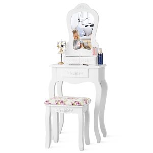 Costway 12-in White Makeup Vanity (Mirror and Stool Included)