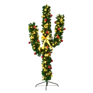 Costway 7-ft Pre-Lit Slim Green Artificial Christmas Tree with 160 Constant Warm White LED Lights