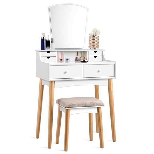 Costway 16-in White Makeup Vanity with Stool and Mirror HW61700 | RONA