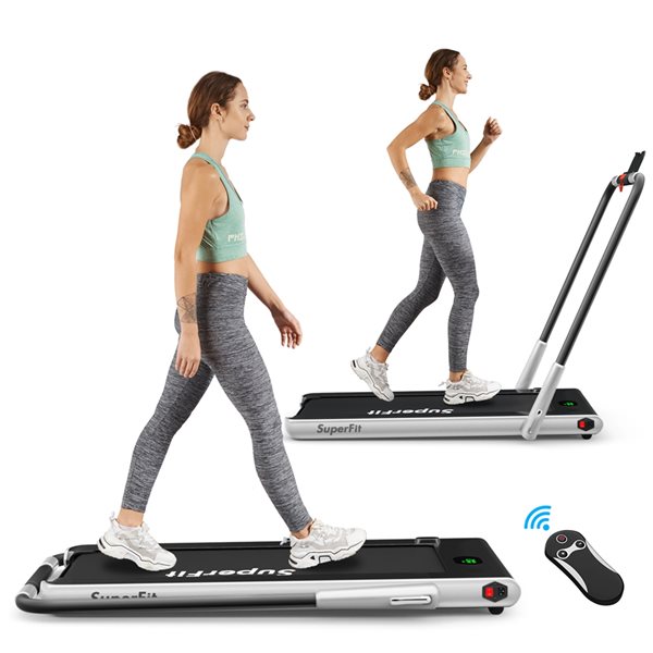 Costway SuperFit 2.25 HP Silver 2 in 1 Foldable Treadmill Under Desk with Speaker Controller SP37036SL RONA