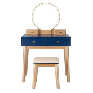 Costway 31.5-in Blue Makeup Vanity (Mirror and Stool Included)