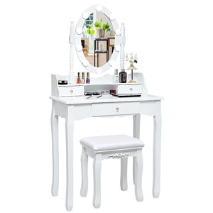 Costway White 16-in Makeup Vanity - Stool and Mirror Included