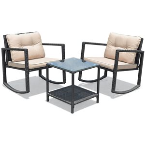 Costway Metal and Rattan Frame Patio Conversation Set with Off-White Cushions Included - 3-Piece