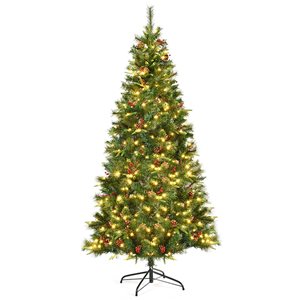 Costway 7-ft Pre-Lit Full Green Artificial Christmas Tree with 350 Constant Warm White LED Lights