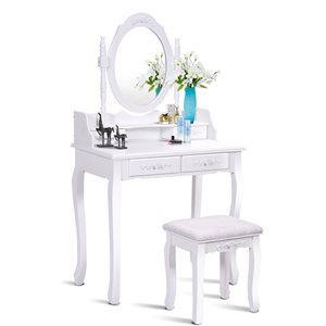 Costway White 15.7-in Makeup Vanity (Mirror and Stool Included)