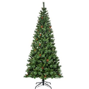 Costway 8-ft Full Green Artificial Christmas Tree with Pine Cones
