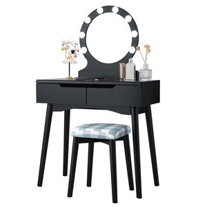 Costway 16-in Black Makeup Vanity with Stool and Mirror