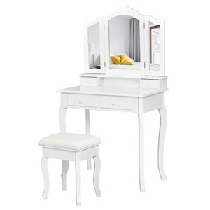 Costway 16-in White Makeup Vanity - Mirror and Stool Included