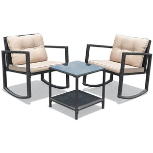Costway Rattan and Metal Frame Patio Conversation Set with Off-White Cushions Included - 3-Piece