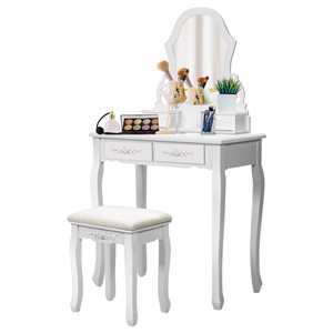 Costway White 16-in Makeup Vanity (Mirror and Stool Included)
