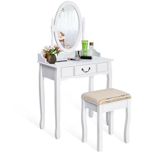 Costway White 15.8-in Makeup Vanity (Mirror and Stool Included)