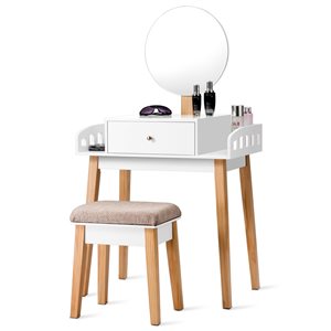 Costway 11.5-in White Makeup Vanity (Mirror and Stool Included)