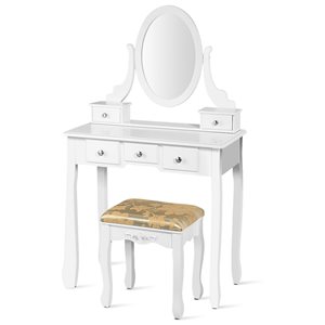 Costway 16-in White Makeup Vanity with Mirror and Stool