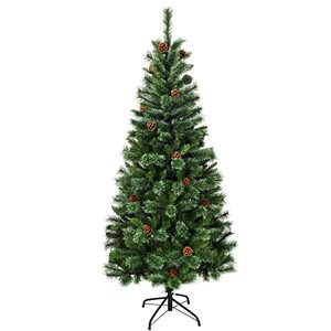 Costway 6-ft Full Green Artificial Christmas Tree with Pine Cones
