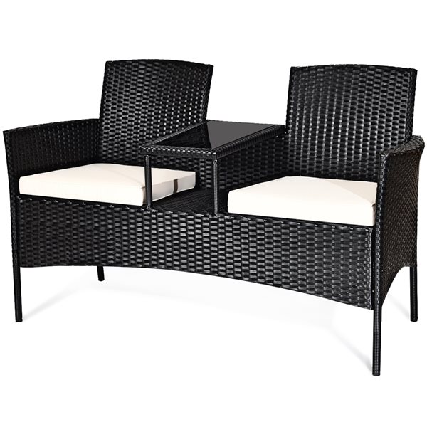 Costway Rattan and Metal Frame Patio Conversation Set with White