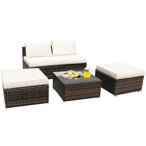 Costway Metal and Rattan Frame Patio Conversation Set with White Cushions Included - 5-Piece