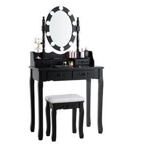 Costway 16-in Black Makeup Vanity - Stool and Mirror Included