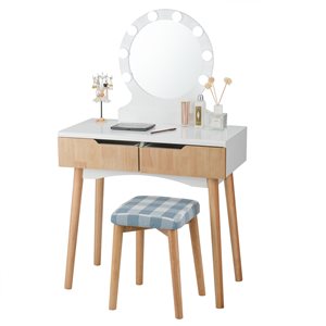 Costway White 16-in Makeup Vanity with Mirror and Stool