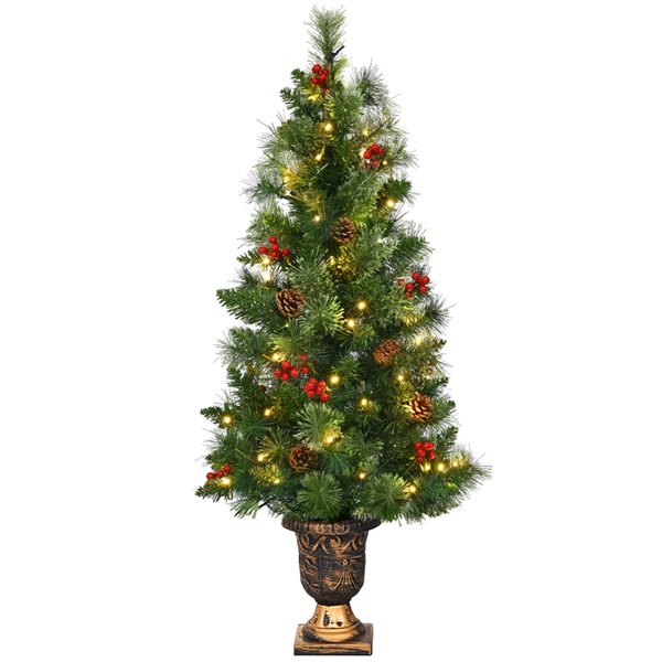 Costway 5-ft Pre-Lit Potted Slim Green Artificial Christmas Tree with 100 Constant Warm White LED Lights