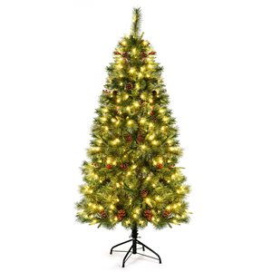 Costway 6-ft Pre-Lit Full Green Artificial Christmas Tree with 250 Constant Warm White LED Lights