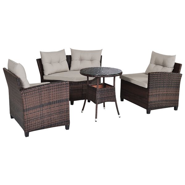 Costway Metal and Rattan Frame Patio Conversation Set with Taupe ...