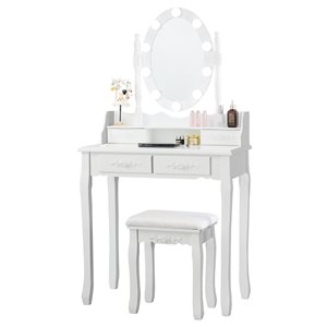 Costway White 16-in Makeup Vanity (Stool and Mirror Included)