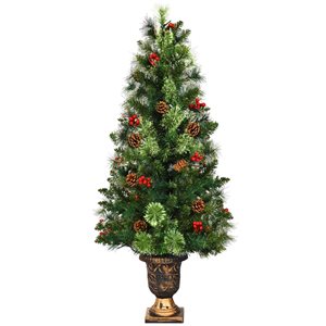 Costway 4-ft Pre-Lit Potted Full Green Artificial Christmas Tree with 60 Constant Warm White LED Lights