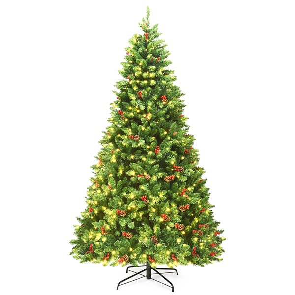 Costway 7.5-ft Pre-Lit Full Green Artificial Christmas Tree with 550 Constant Warm White LED Lights